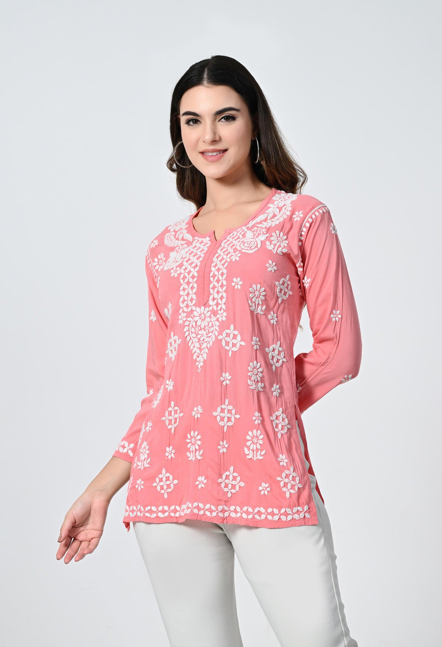 Peach Short Lucknowi Short Kurti