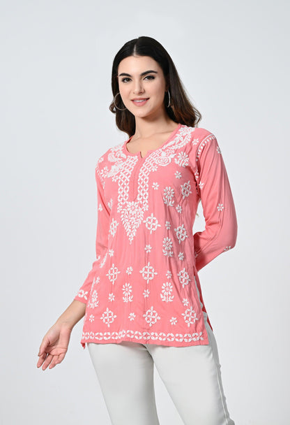 Peach Short Lucknowi Short Kurti