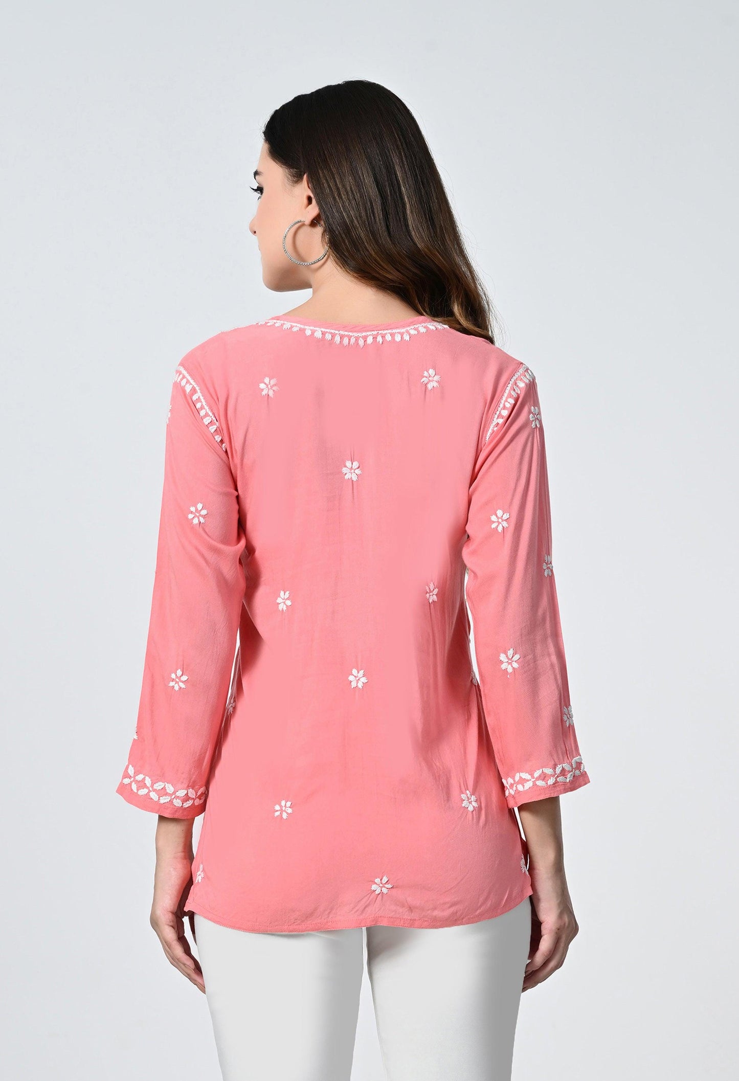 Peach Short Lucknowi Short Kurti