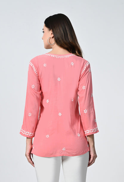 Peach Short Lucknowi Short Kurti