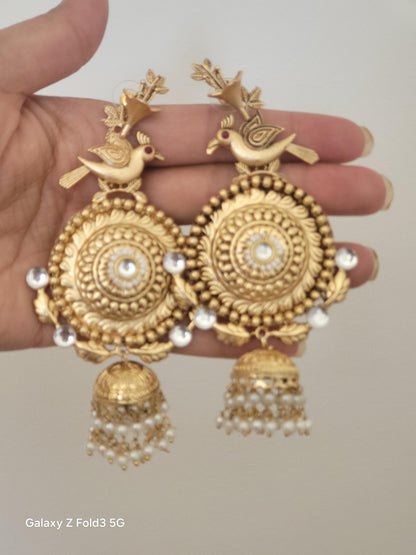 Golden Brass Indian Earrings: Boho Dangle Jhumka Style