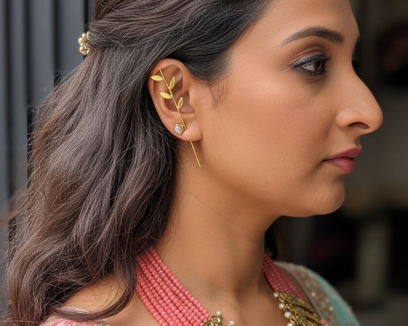 Gold-Plated Leaf Ear Cuff: Elegant Lightweight Ear Climber