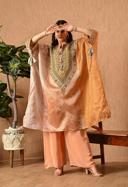 Peach Embroidered Organza Choga