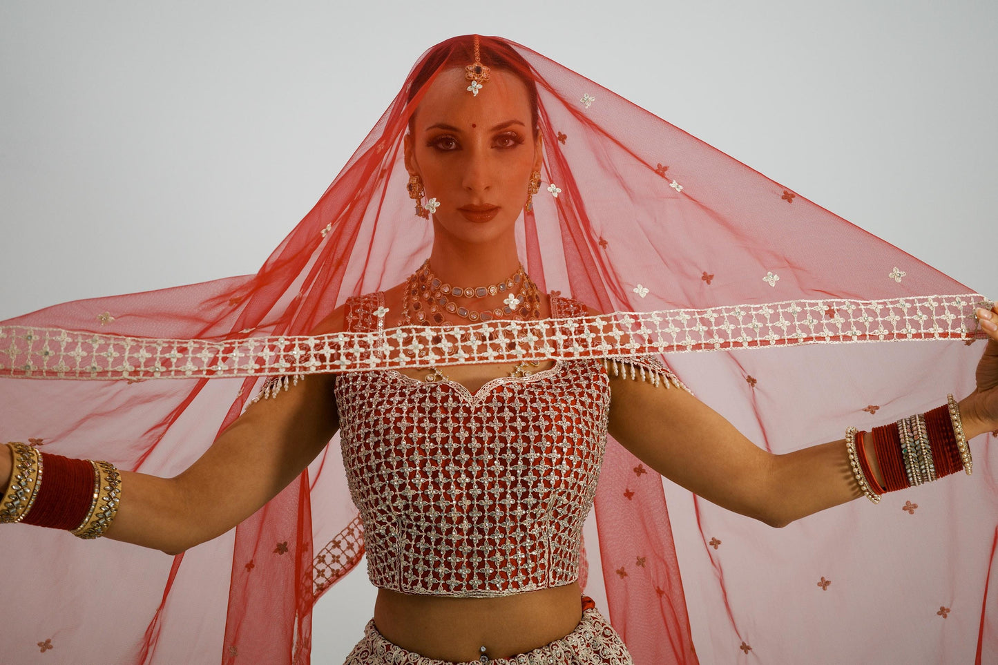 Strawberry Color Embroidered Bridal lehenga