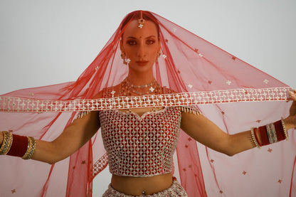 Strawberry Color Embroidered Bridal lehenga
