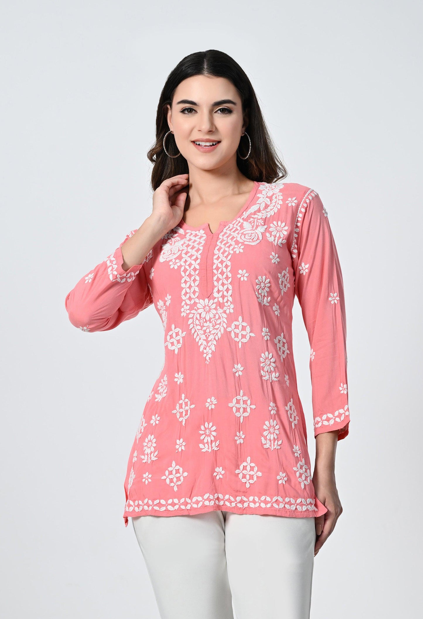 Peach Short Lucknowi Short Kurti