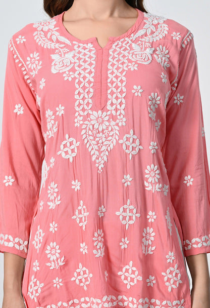 Peach Short Lucknowi Short Kurti