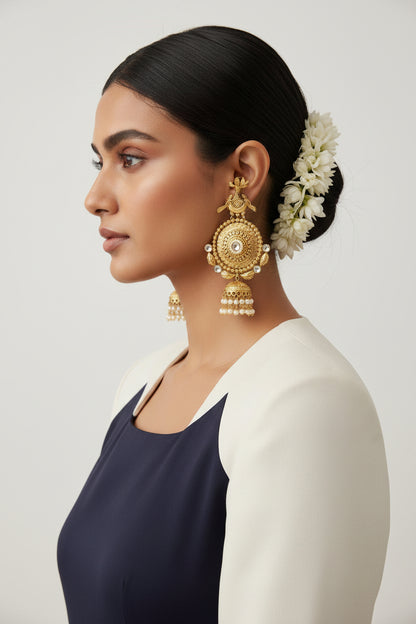 Golden Brass Indian Earrings: Boho Dangle Jhumka Style