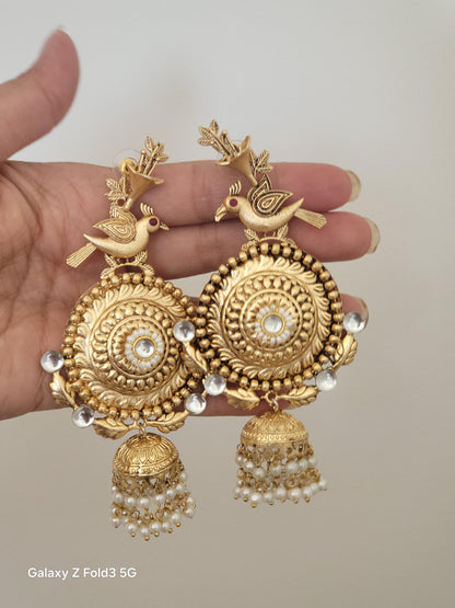 Golden Brass Indian Earrings: Boho Dangle Jhumka Style