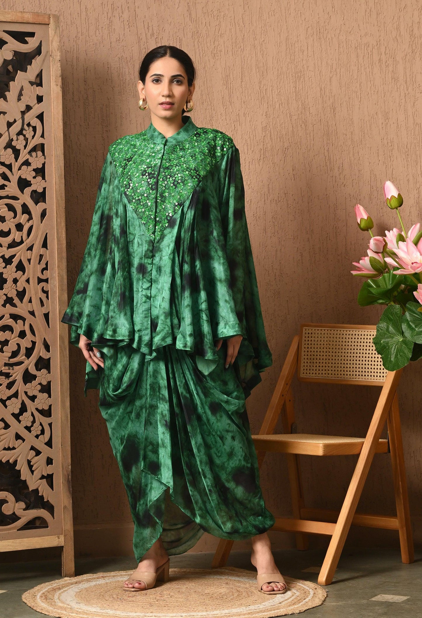 Green Black Tie-Dye 3-Piece Fusion Outfit