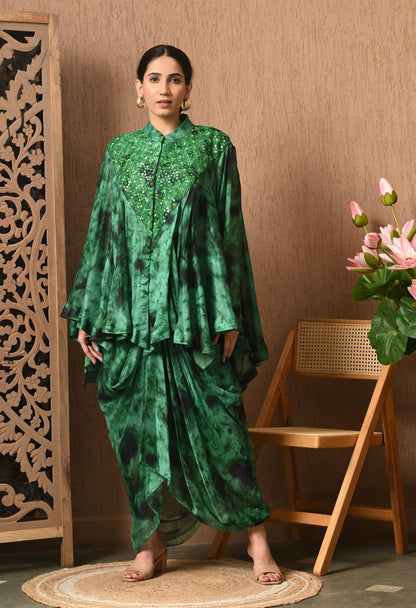 Green Black Tie-Dye 3-Piece Fusion Outfit