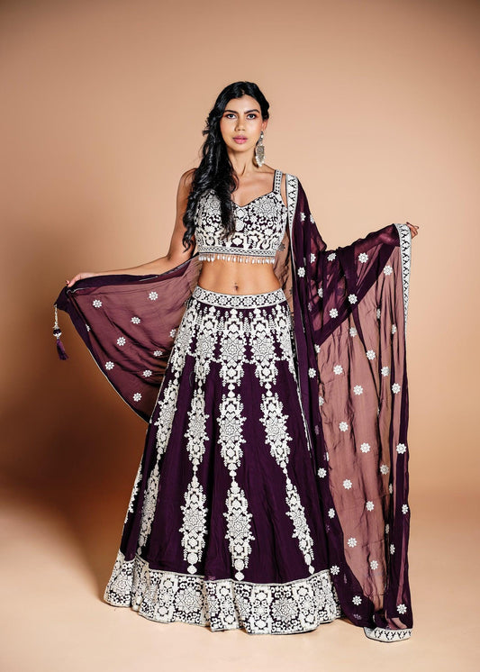 Deep Purple Embroidered Lehenga