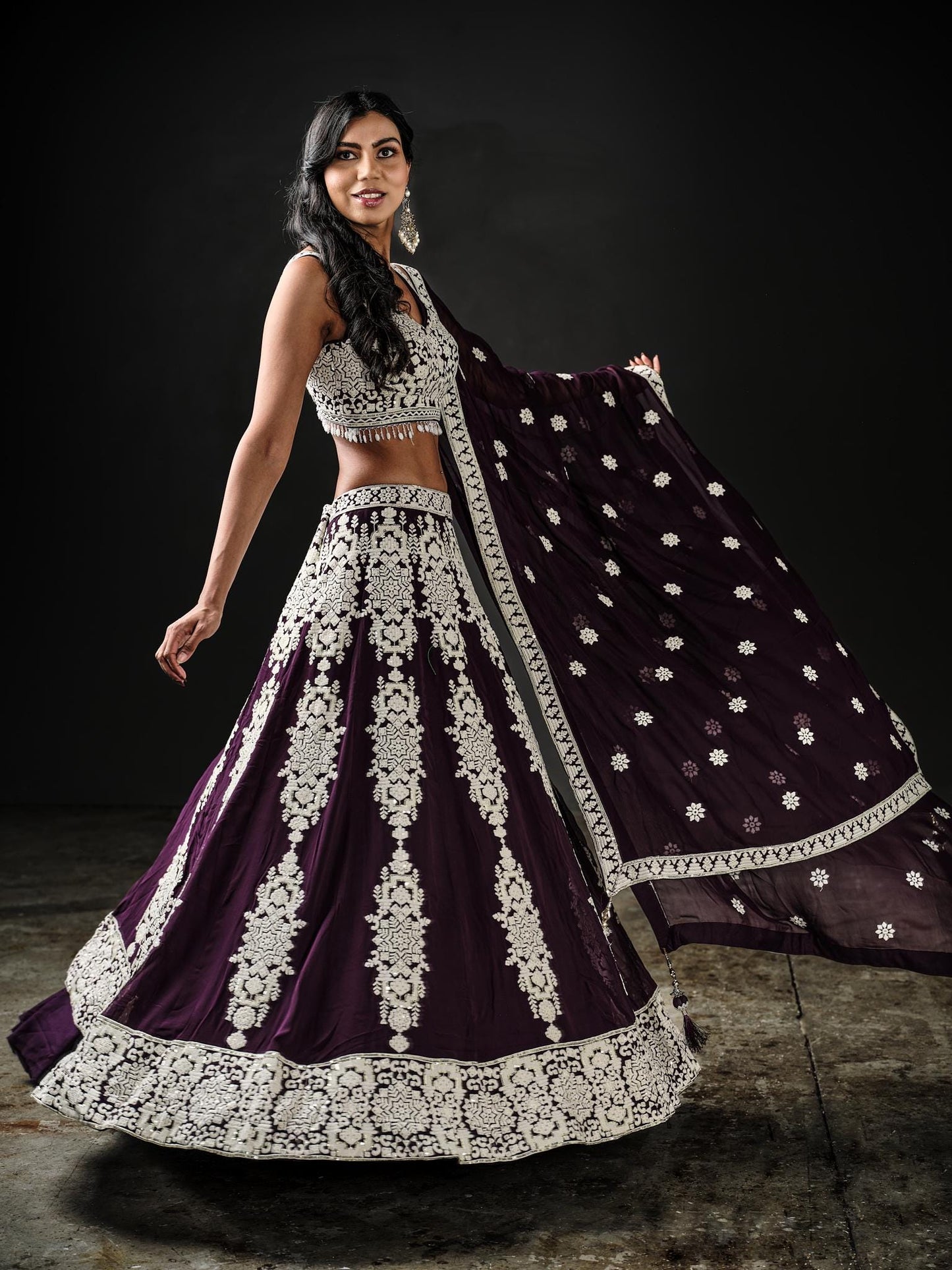 Deep Purple Embroidered Lehenga