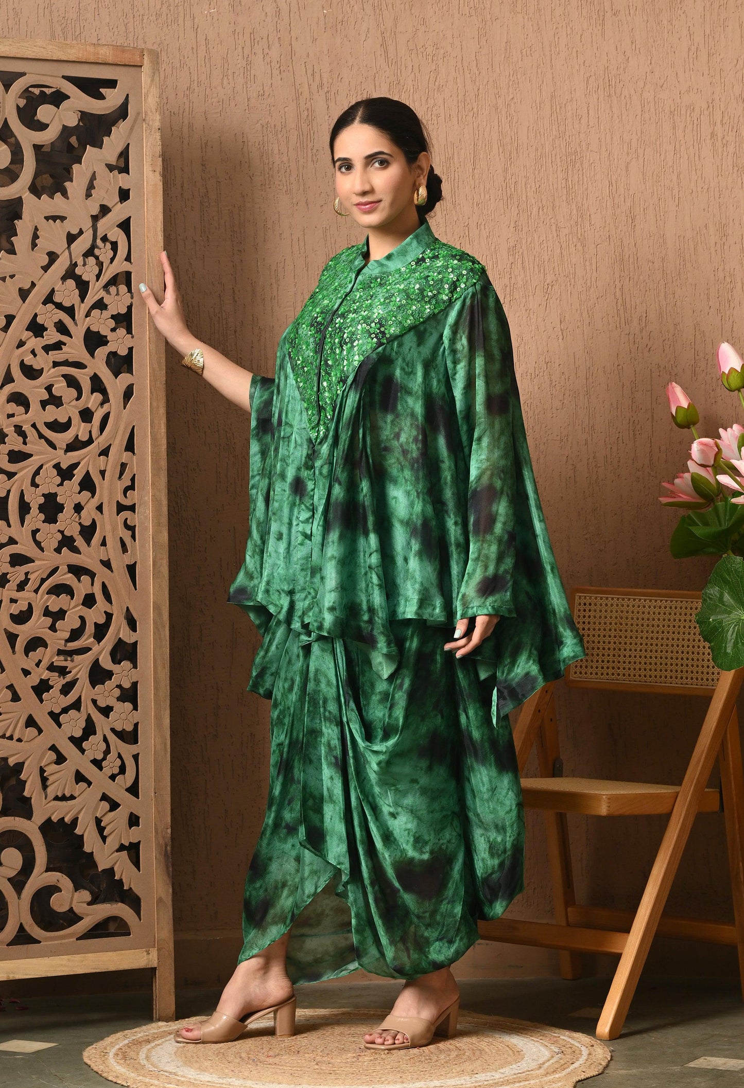 Green Black Tie-Dye 3-Piece Fusion Outfit