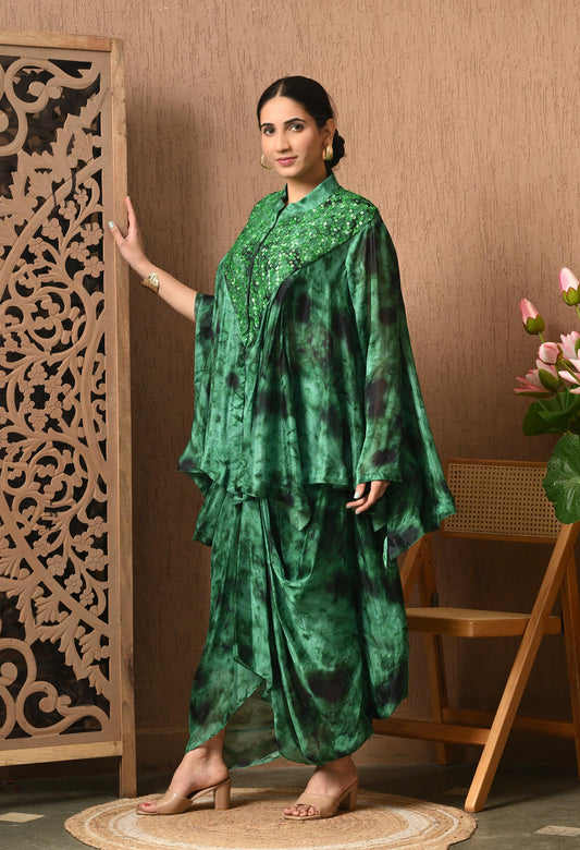 Green Black Tie-Dye 3-Piece Fusion Outfit