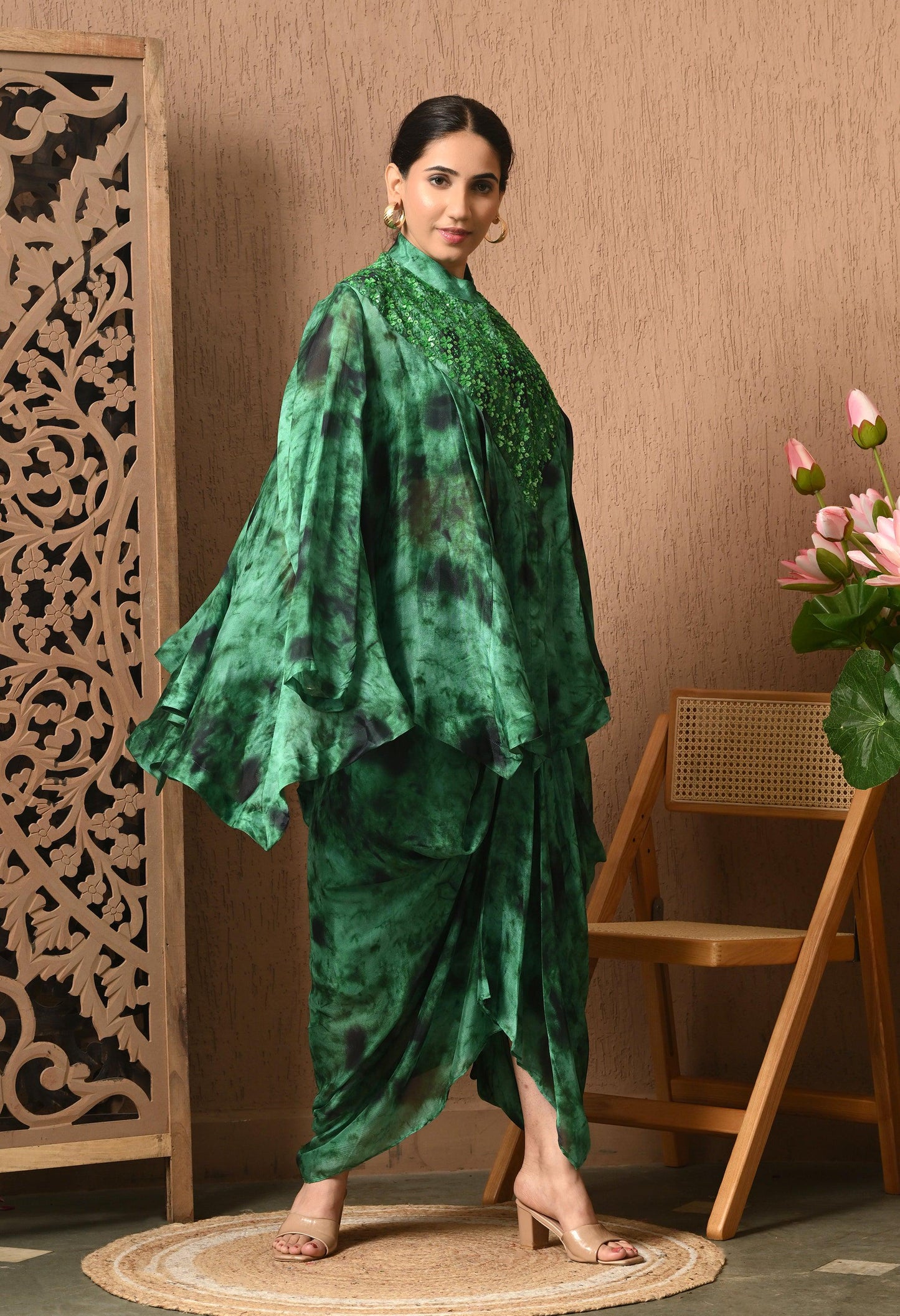 Green Black Tie-Dye 3-Piece Fusion Outfit