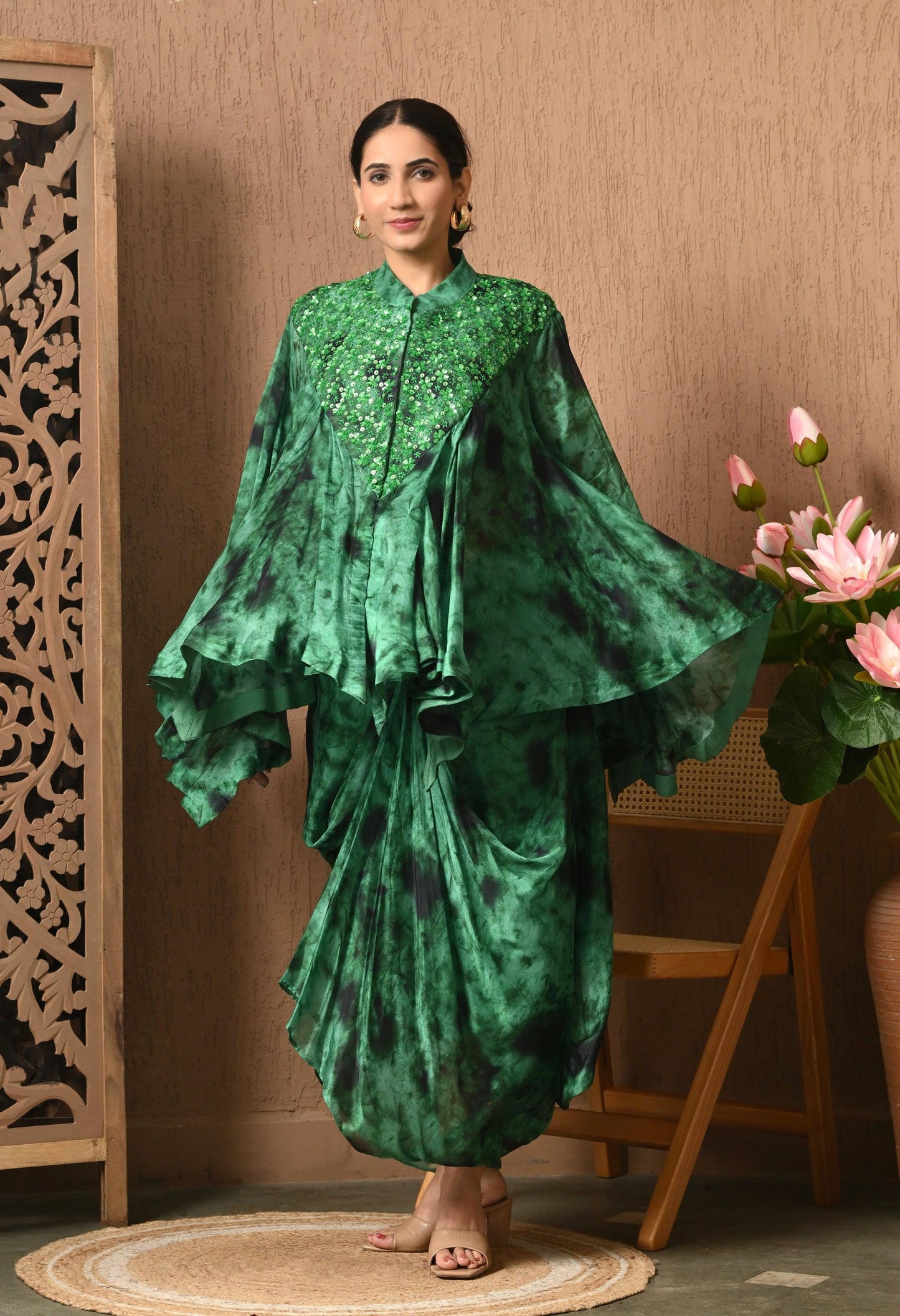 Green Black Tie-Dye 3-Piece Fusion Outfit
