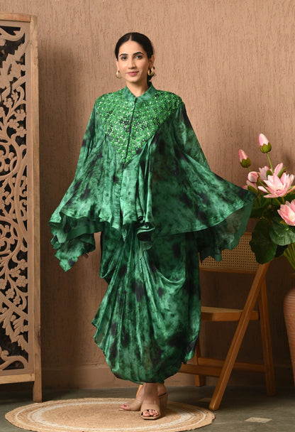 Green Black Tie-Dye 3-Piece Fusion Outfit