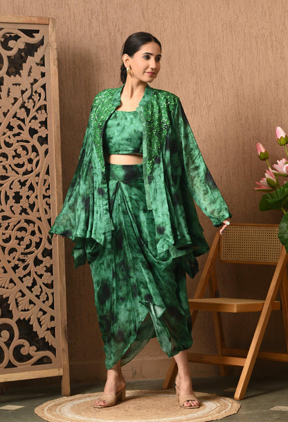 Green Black Tie-Dye 3-Piece Fusion Outfit