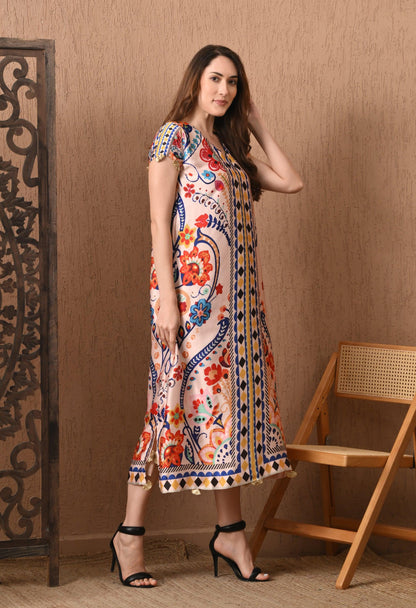 Printed Georgette Pakistani Suit: Floral A-Line Kurti Set