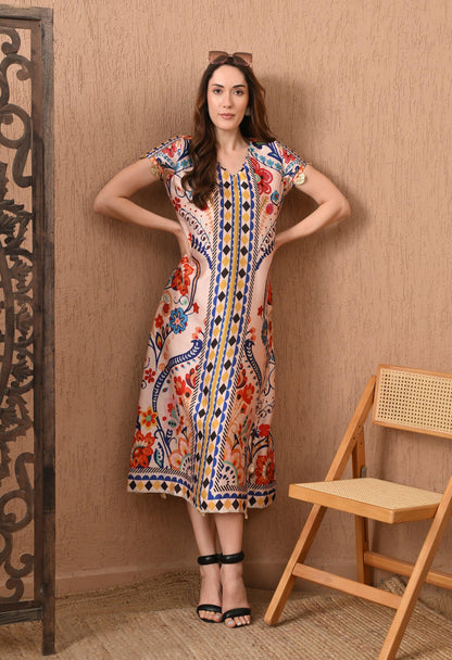 Printed Georgette Pakistani Suit: Floral A-Line Kurti Set