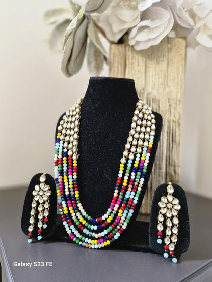 Kundan Multi color Indian Necklace Earring Set
