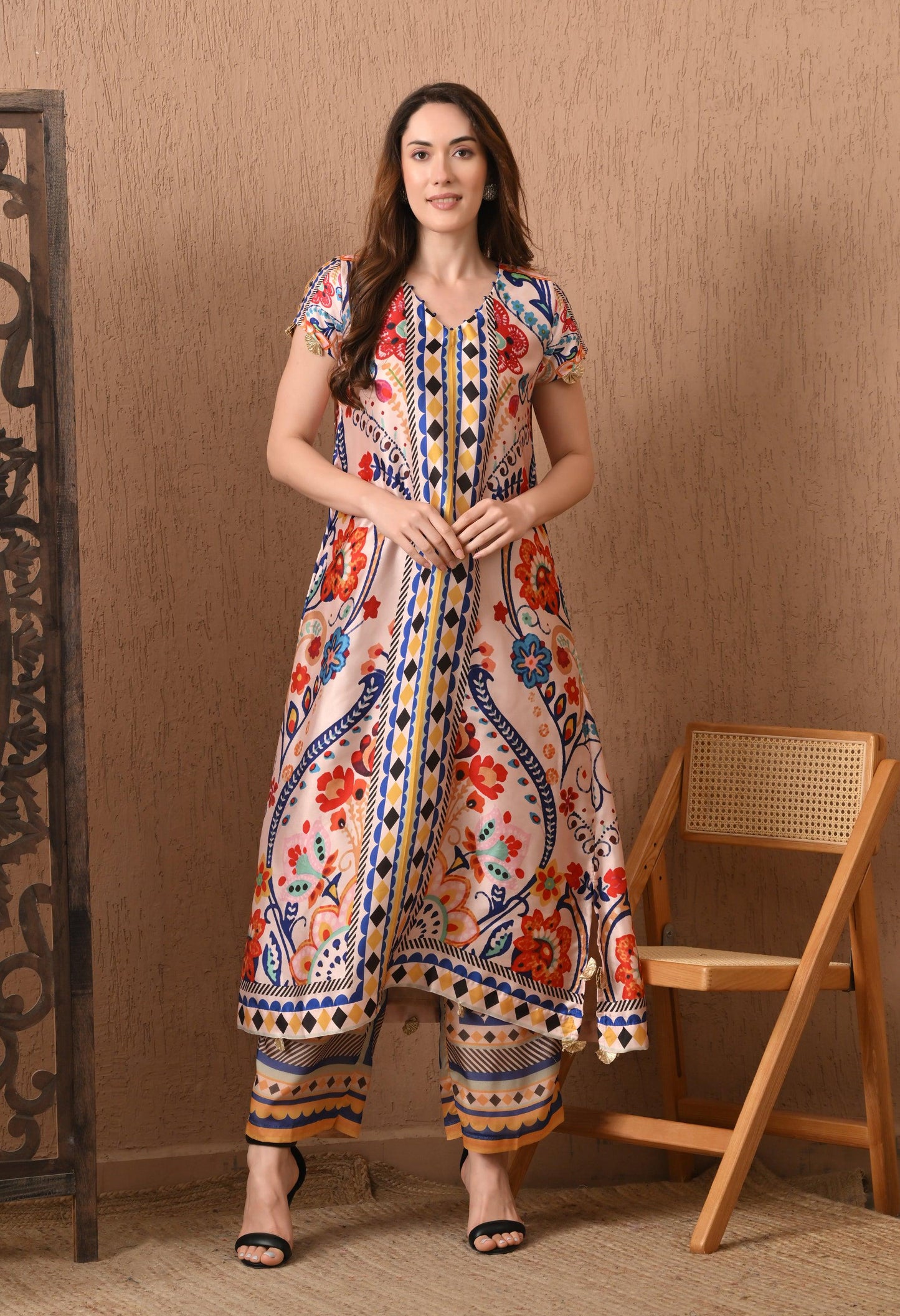 Printed Georgette Pakistani Suit: Floral A-Line Kurti Set