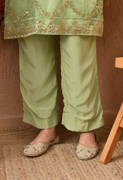 Mint Green Embroidered 3-Piece Pakistani Set with Red Dupatta