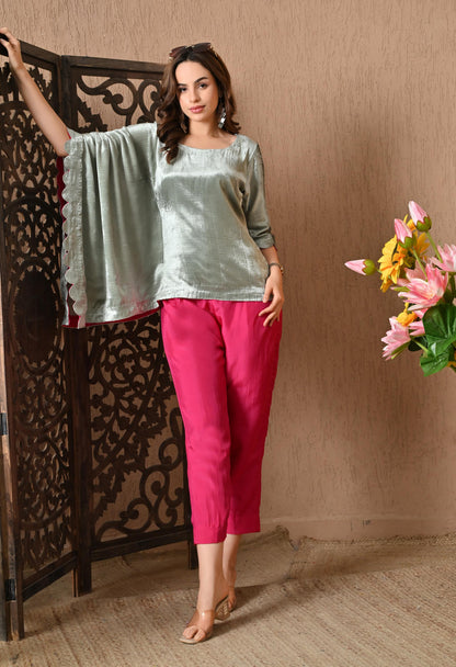 Green Velvet Indo Western Outfit