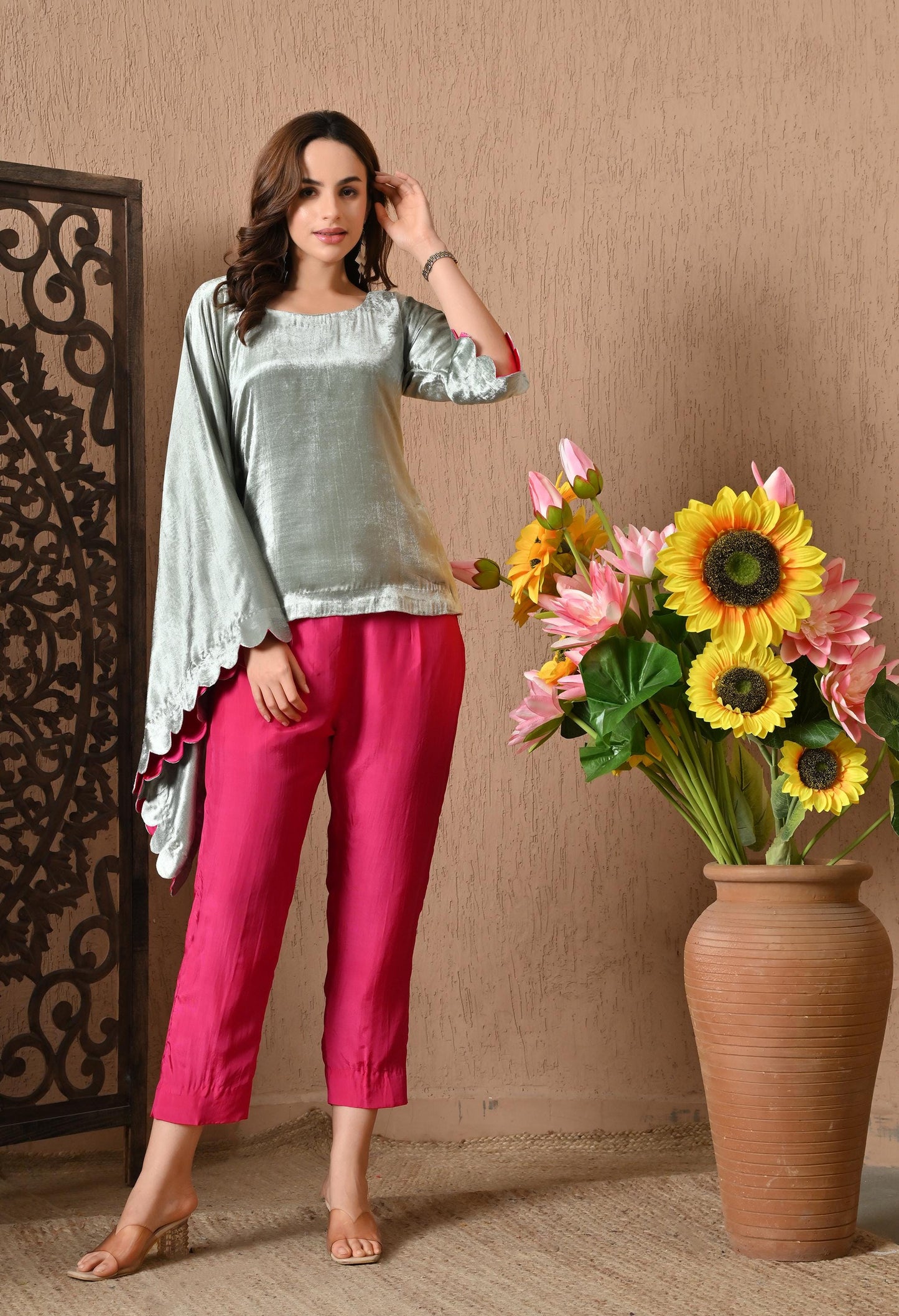 Green Velvet Indo Western Outfit