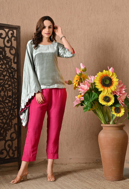 Green Velvet Indo Western Outfit