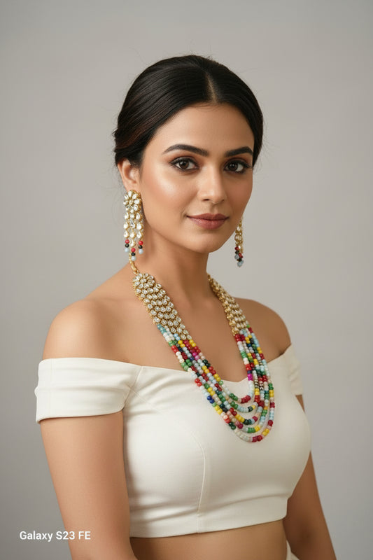 Kundan Multi color Indian Necklace Earring Set