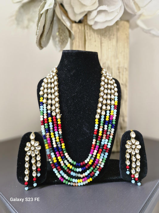 Kundan Multi color Indian Necklace Earring Set