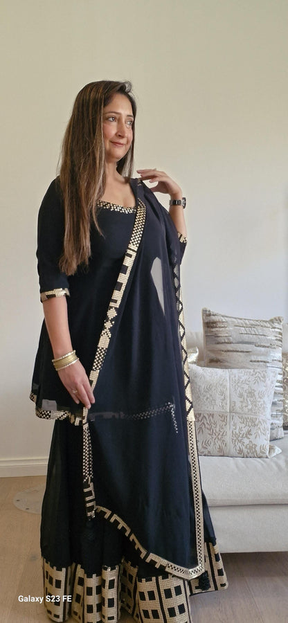 Black Georgette Sharara Suit with Sequins