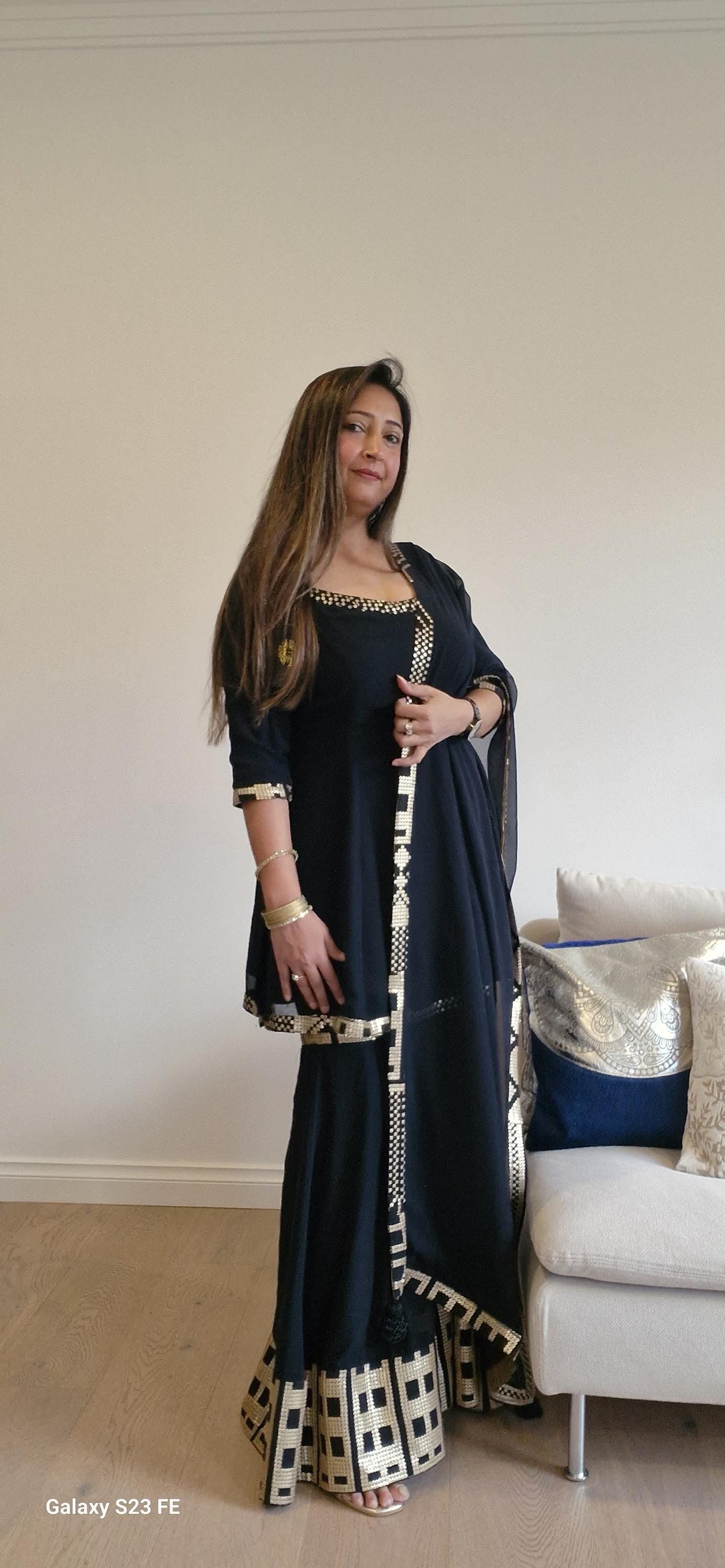 Black Georgette Sharara Suit with Sequins