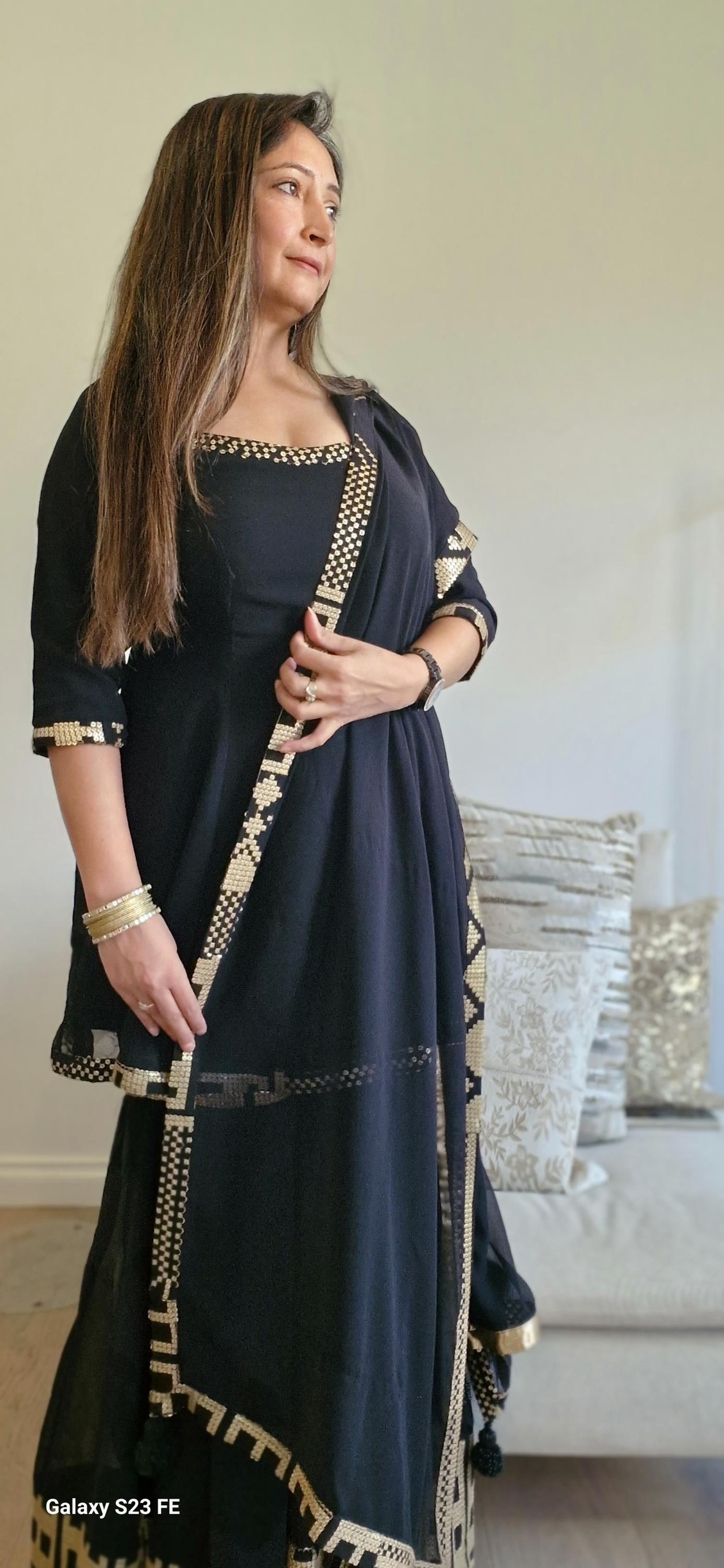Black Georgette Sharara Suit with Sequins