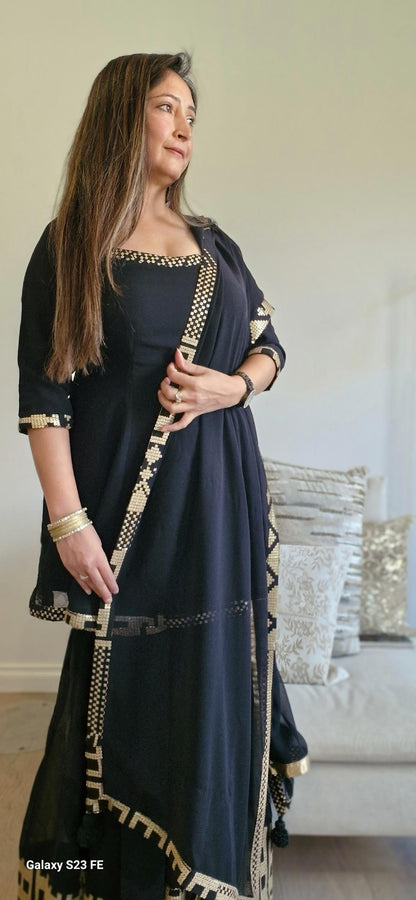 Black Georgette Sharara Suit with Sequins