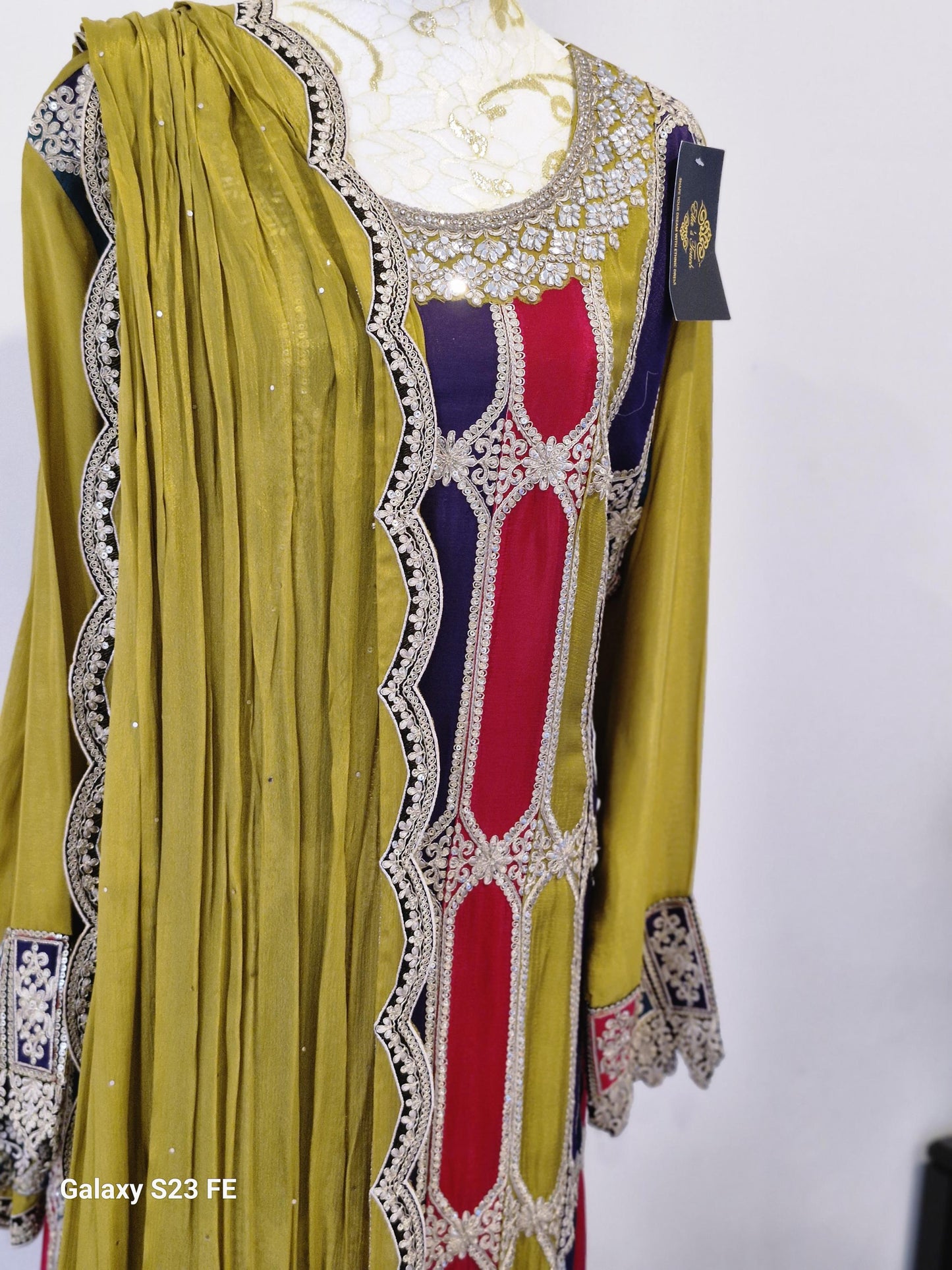 Embroidered Mustard Chinon Suit Set (Plus Size)