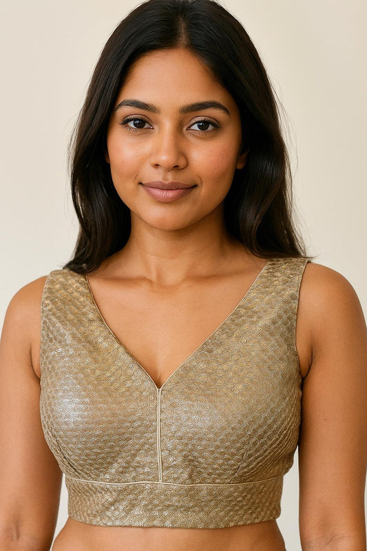 Golden Sequin Blouse: Padded Crop Top, Indian Party Wear, Size 38
