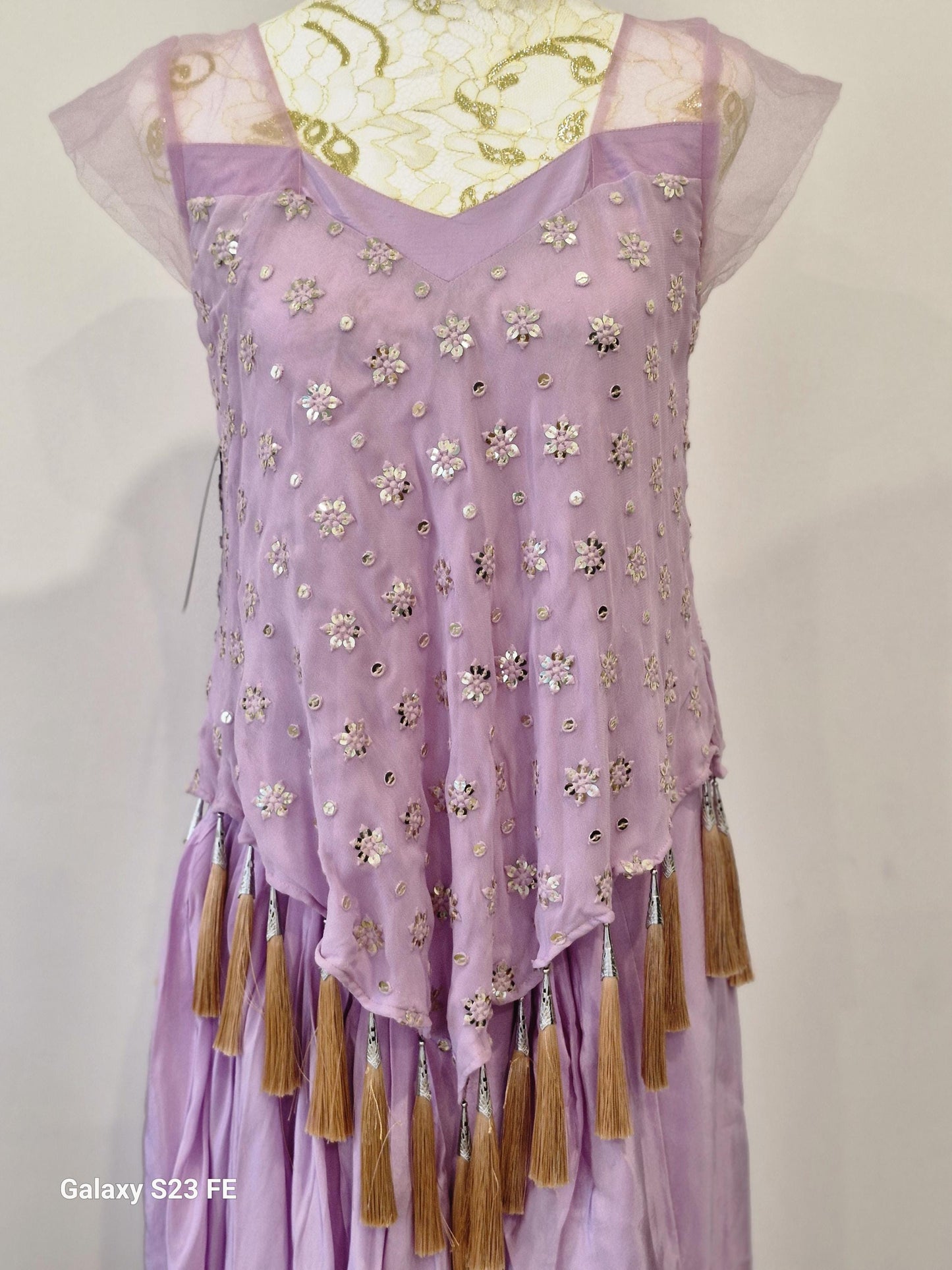 Lavender Indo Western Drape Dhoti Skirt with Embroidered Peplum Top  Size 38-40
