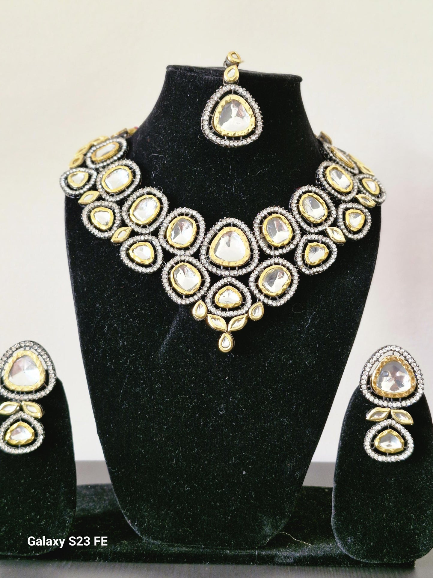 Gold & Silver Polki Kundan Choker Necklace Set