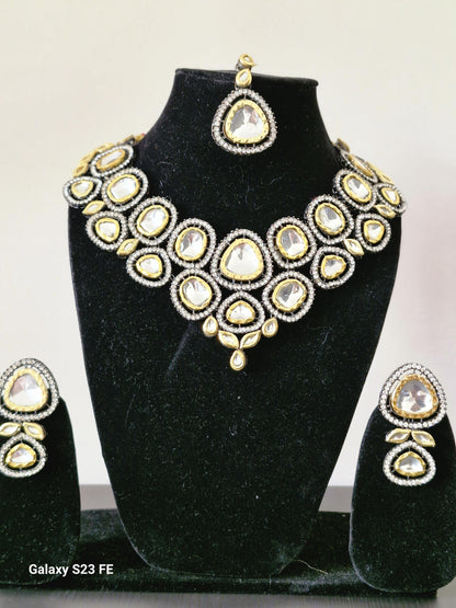 Gold & Silver Polki Kundan Choker Necklace Set