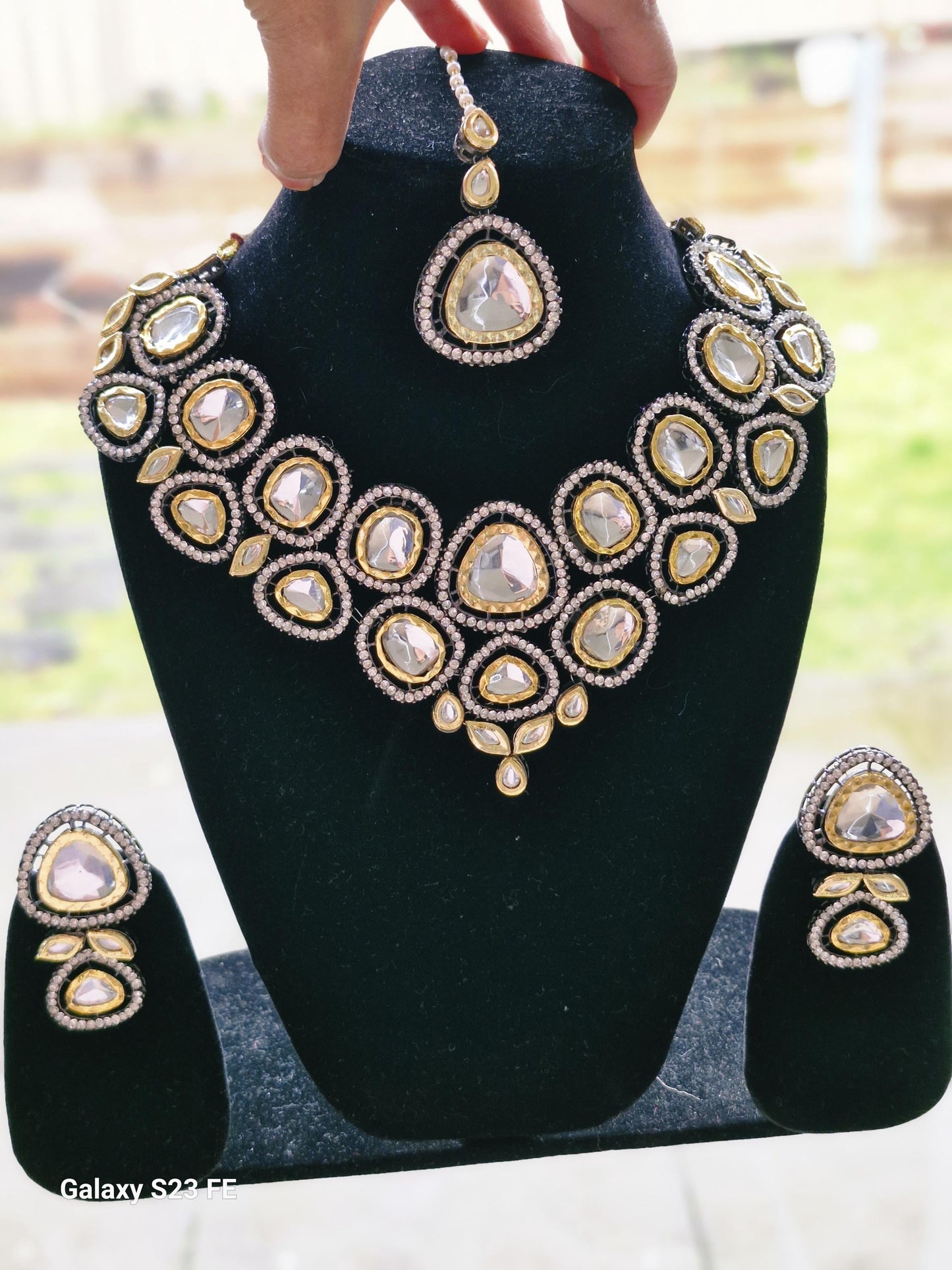 Gold & Silver Polki Kundan Choker Necklace Set