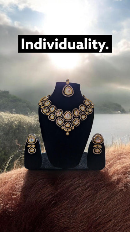 Gold & Silver Polki Kundan Choker Necklace Set