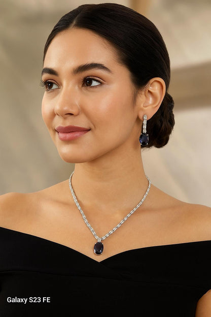 Purple Stone Pendant Necklace with Matching Earrings