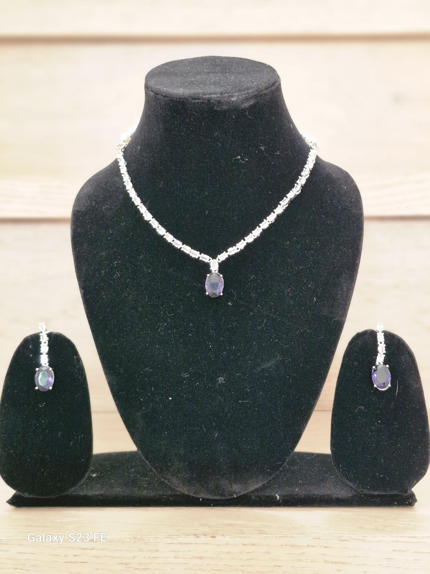 Purple Stone Pendant Necklace with Matching Earrings