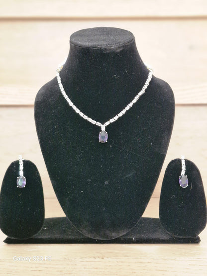 Purple Stone Pendant Necklace with Matching Earrings