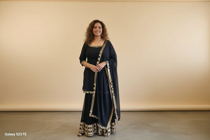 Black Georgette Sharara Suit with Sequins