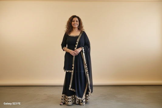 Black Georgette Sharara Suit with Sequins