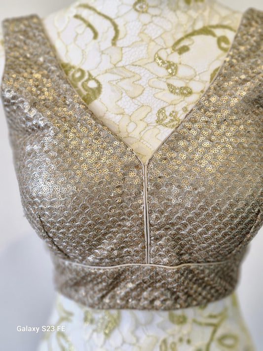 Golden Sequin Blouse: Padded Crop Top, Indian Party Wear, Size 38